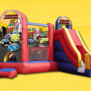 Cars moon bounce with slide