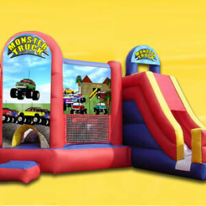 Monster truck moon bounce with slide